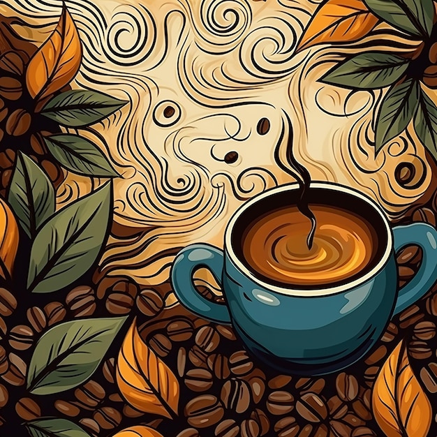 Foto fondo disegnato a mano di vettore per la giornata internazionale del caffè