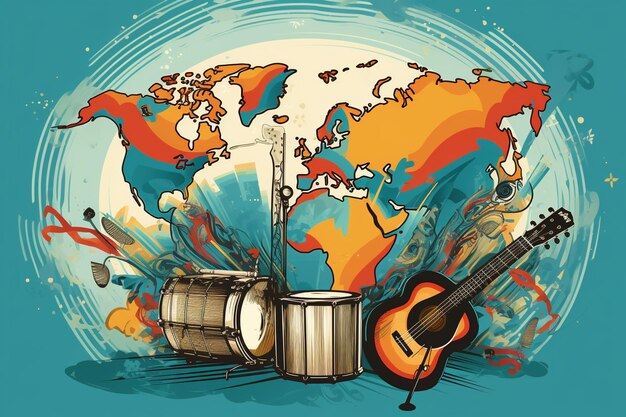 Vector hand drawn background for world music day celebration