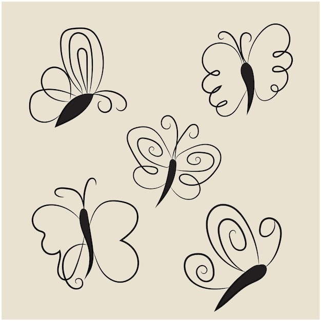 Photo vector hand drawn butterfly outline pack