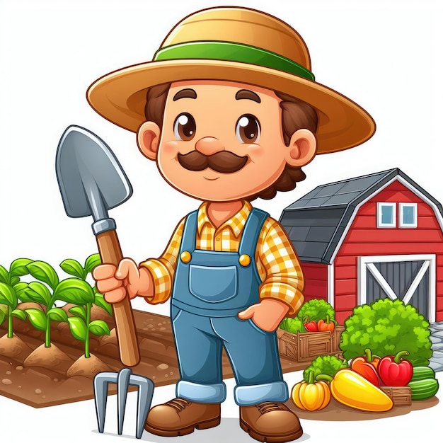 vector hand drawn cartoon farmer drawing illustration concept isolated on white background