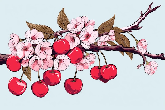 vector hand drawn cherry branch illustration