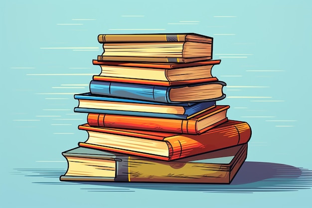 vector hand drawn flat design stack of books