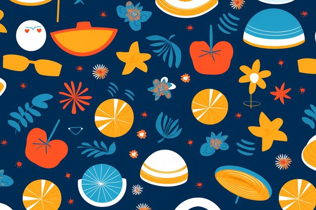 vector hand drawn flat pattern summer duotone