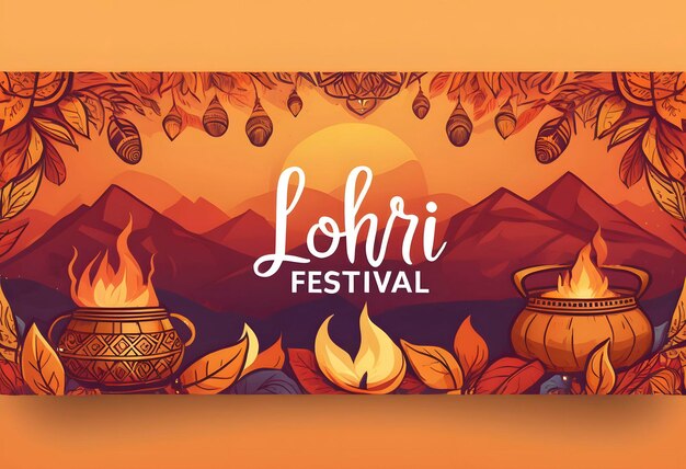 Foto modello di striscione orizzontale disegnato a mano per il festival di lohri