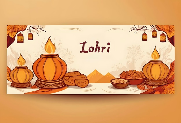 Foto modello di striscione orizzontale disegnato a mano per il festival di lohri