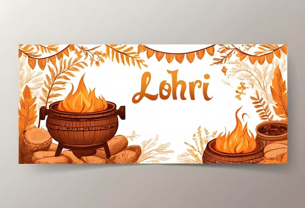 Foto modello di striscione orizzontale disegnato a mano per il festival di lohri