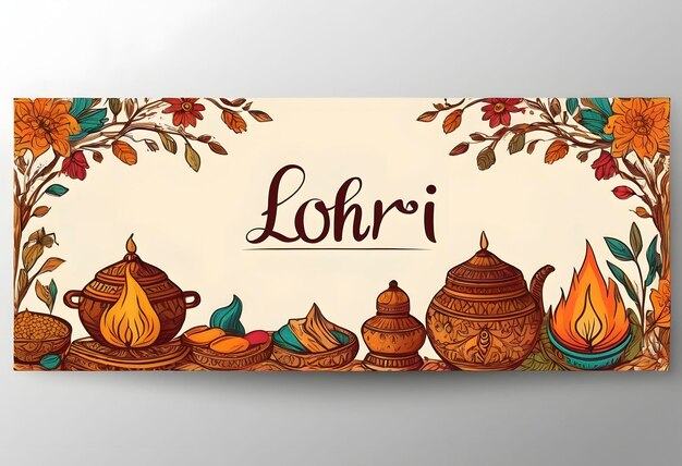 Foto modello di striscione orizzontale disegnato a mano per il festival di lohri