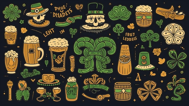 Vector hand drawn st patrick's day element collection Generative AI