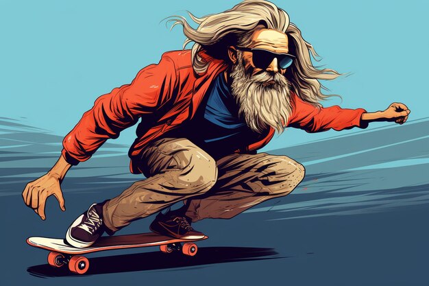 Foto stile disegnato a mano vettoriale di skateboard hipster