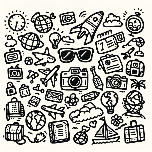 Photo vector hand drawn travel doodle icon set