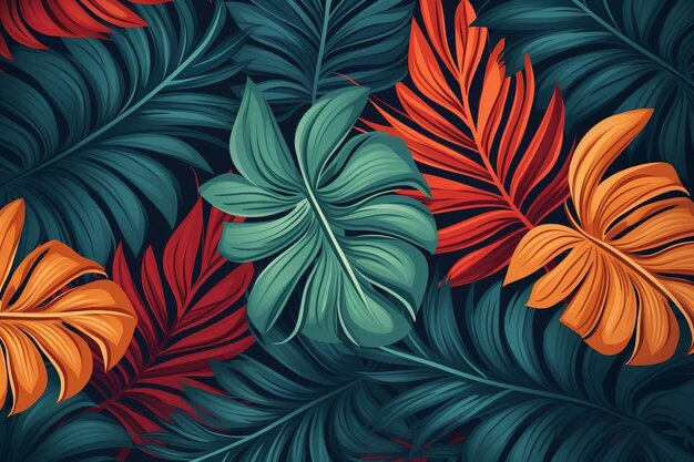 Photo vector hand drawn tropical leaves background