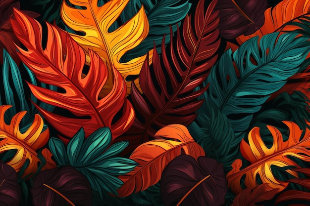 vector hand drawn tropical leaves background