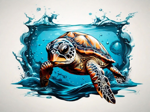 Vector hand drawn turtle colored clipart illustration