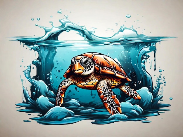 Vector hand drawn turtle colored clipart illustration