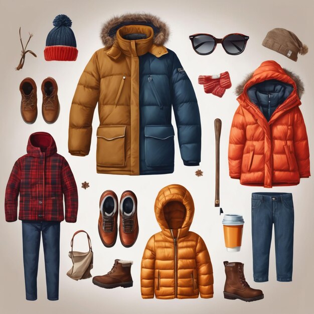 Vector hand drawn winter clothes essentials background