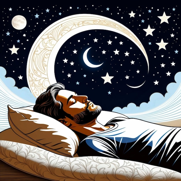 Фото Вектор, нарисованный рукой, день сна с человеком, спящим.