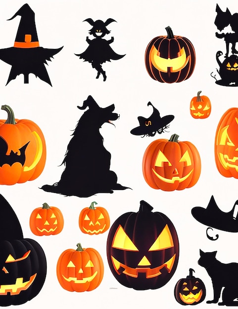 Vector hand getekende vector set halloween enge pompoenen vlakke stijl vector spooky genereren door AI