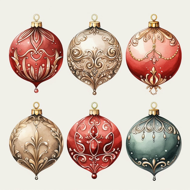 vector hand painted christmas baubles ornaments