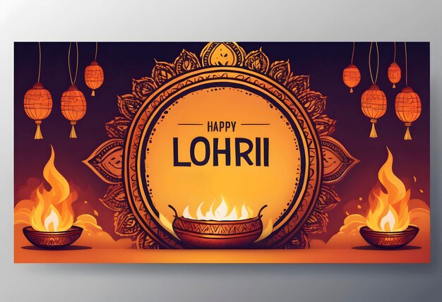 Vector handgetekende horizontale banner sjabloon voor Lohri festival