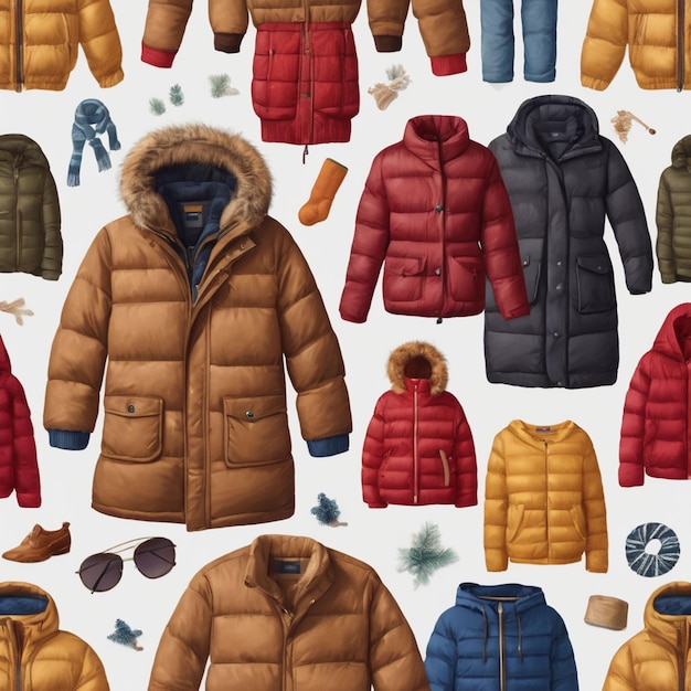 vector handgetekende winterkleding essentiële achtergrond