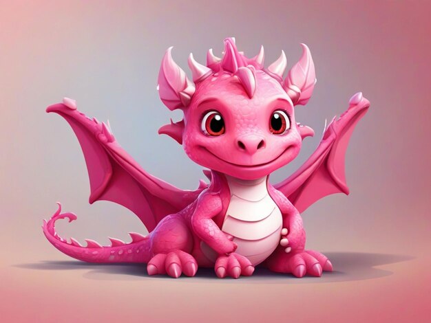 Vector happy baby pink dragon cartoon