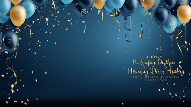 Vector Happy Birthday Horizontal Illustration on Blue