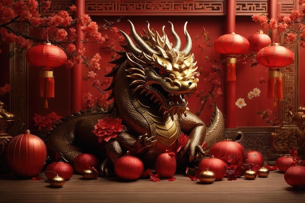 Vector Happy Chinese New Year 2024 Dragon