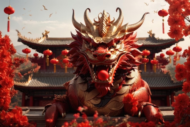 Вектор Счастливого китайского Нового года 2024 Дракон