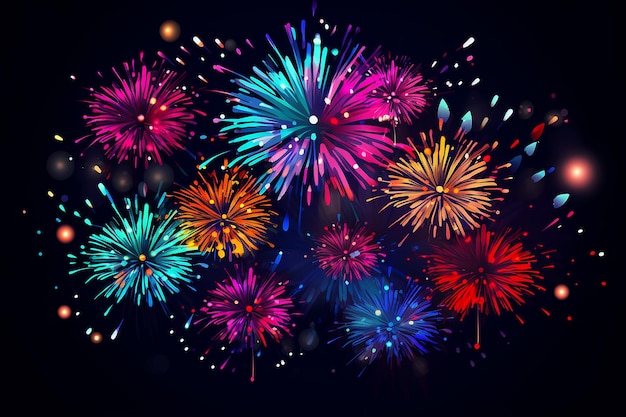 вектор с новым годом с праздничными взрывами фейерверков на темном фоне