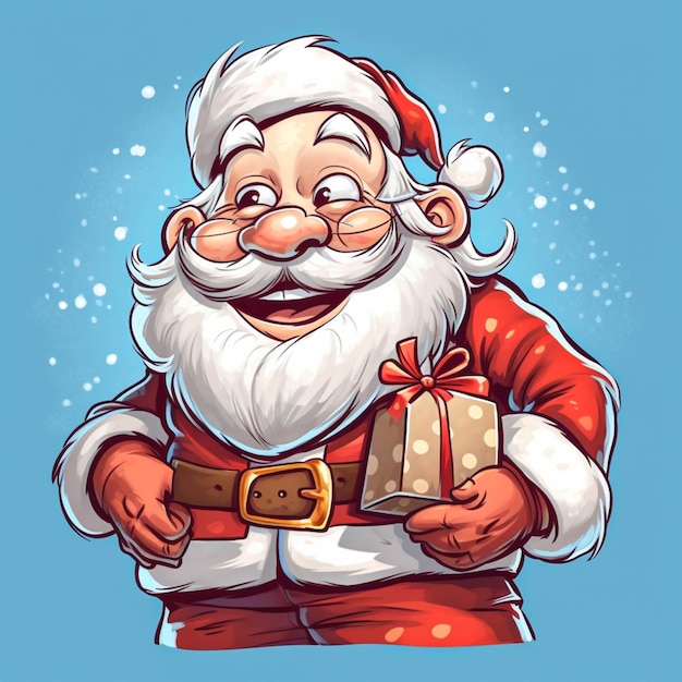 Vector happy santa cartoon met een kerst geschenkdoos op de solide achtergrond