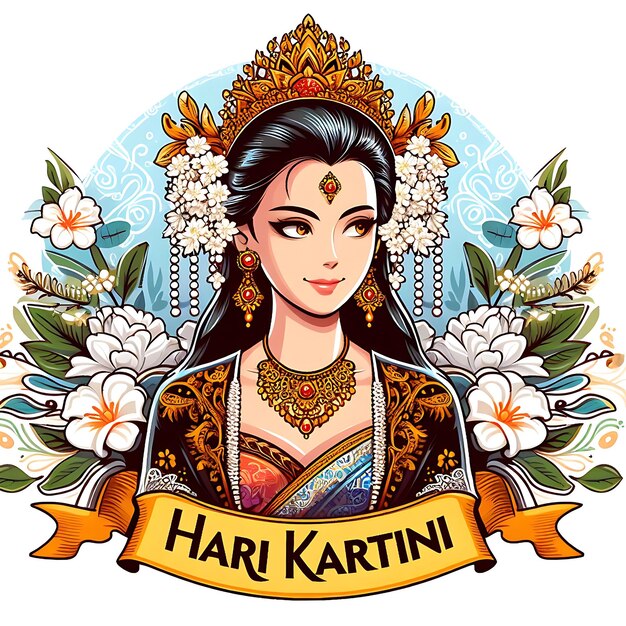 Photo vector hari kartini a drawing of a woman with a banner