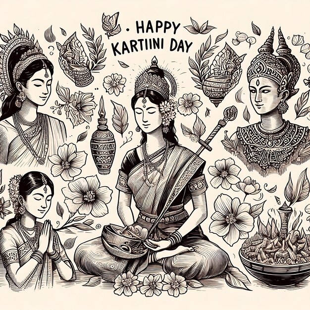 Photo vector hari kartini a poster of a woman in a sari with flowers and a basket of flowers