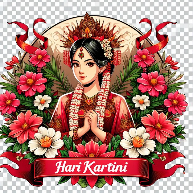 Photo vector hari kartini a poster of a woman in a sari with flowers