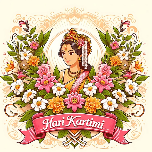 Photo vector hari kartini a poster of a woman with flowers