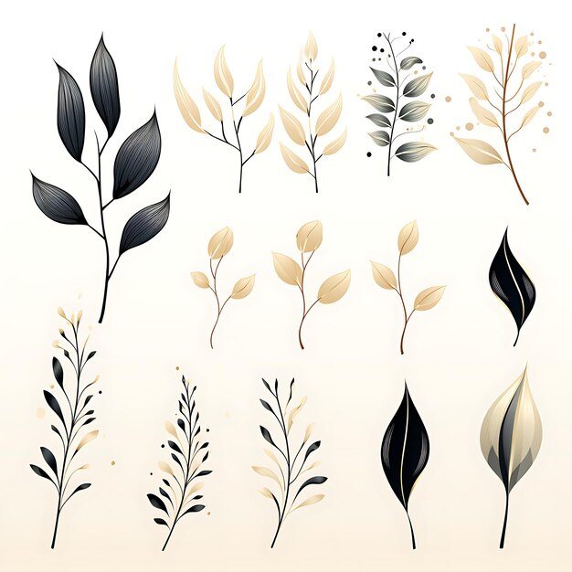 Photo vector harmonious hand drawn botanical illustrations capturing the contour 2d outline