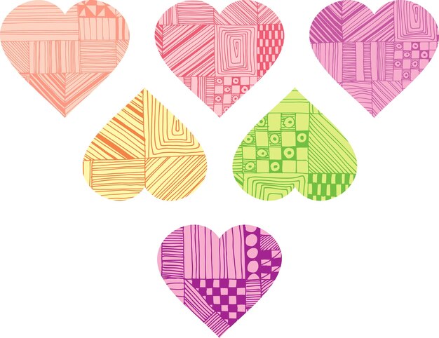 Photo vector hearts with patterns set for valentines day character set of love love symbol 14 february