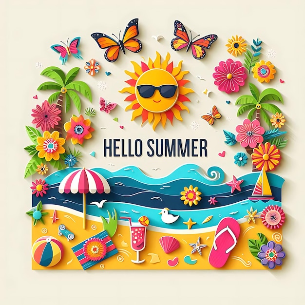 vector hello summer a colorful poster with the word hello summer on it