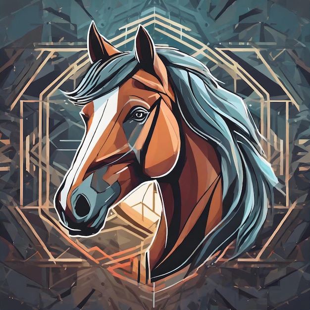 vector horse logo horse head illustration with geometry background design for t shirt