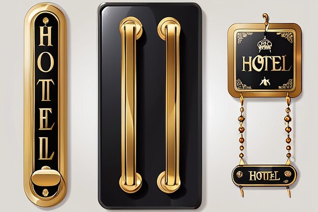 Vector hotel handles with hanging signs