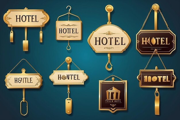 Vector hotel handles with hanging signs