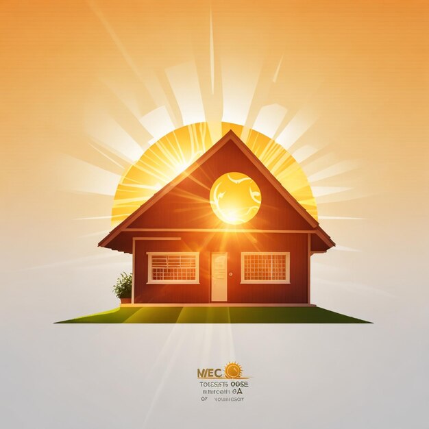 Photo vector house with sun rays logo