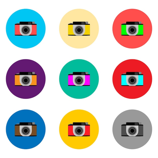 写真用のレンズを備えたセットシンボルカメラのベクトルアイコンイラストロゴ