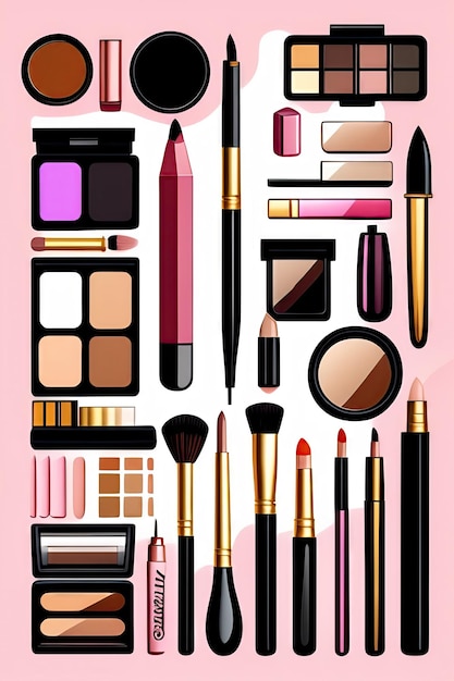 Vector icon set make-up accessoires Cosmetische accessoires lijntekeningen set