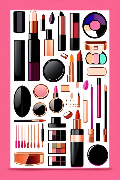 Vector icon set of make up accessories Cosmetic accessories line art set