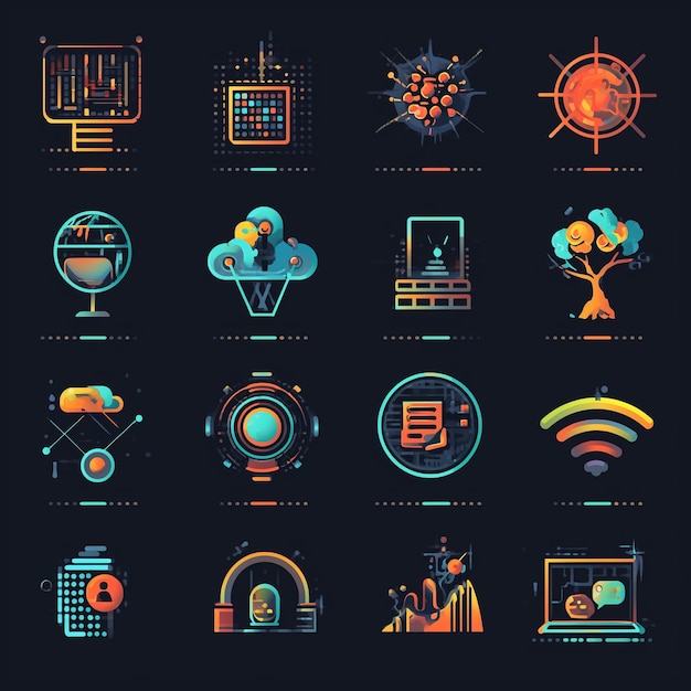 Photo vector icons of different technologies