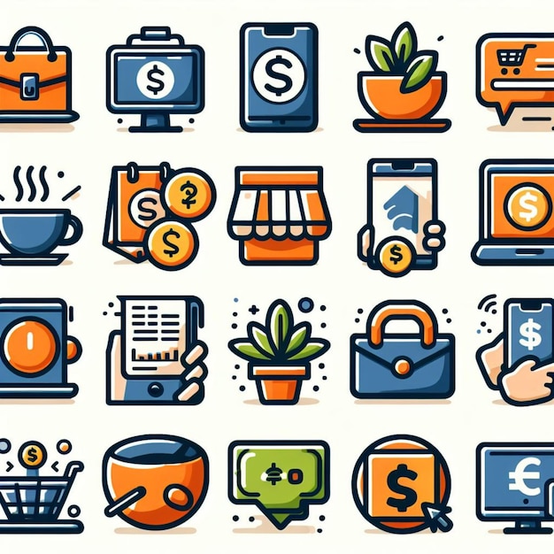 Vector-iconsets voor online winkelen en marketing