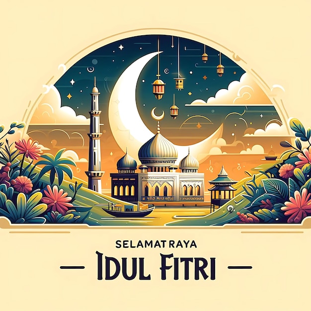 vector idul fitri a poster for the mosque of arabic islamica