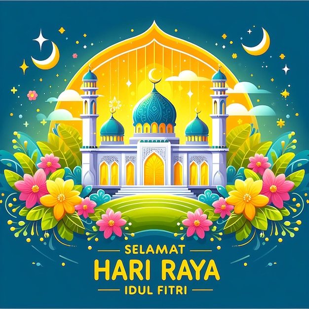 vector idul fitri a poster for a mosque that