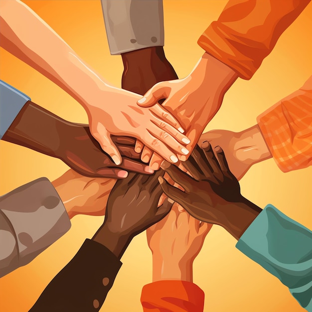 vector illustation of 5 hands team together Friends or colleagues oncept