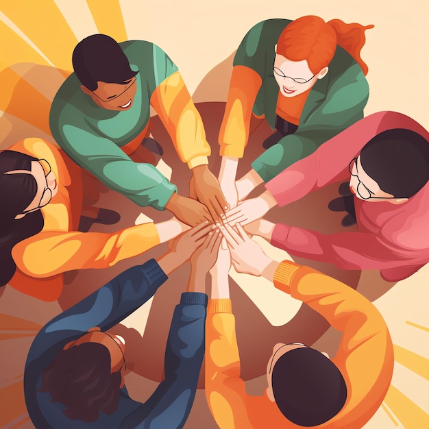 vector illustation of 5 hands team together Friends or colleagues oncept